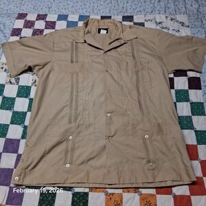 Vintage‎ Cuban Campos Guayabera Yucateca Shirt Size XL Embroidered Light Brown